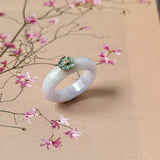 17mm A-Grade Natural Jadeite Joseon Dynasty Ring (Cherry Blossom) No.162557