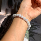 8.2mm A-Grade Natural Light Lavender Green Jadeite Beaded Bracelet No.190198B