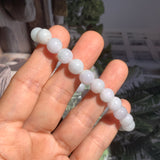 8.2mm A-Grade Natural Light Lavender Green Jadeite Beaded Bracelet No.190198B