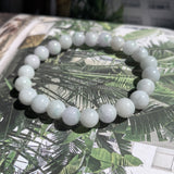 8.5mm A-Grade Natural Light Lavender Green Jadeite Beaded Bracelet No.190198A