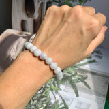8.5mm A-Grade Natural Light Lavender Green Jadeite Beaded Bracelet No.190198A