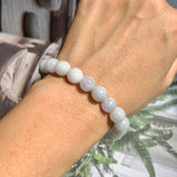 8.5mm A-Grade Natural Light Lavender Green Jadeite Beaded Bracelet No.190198A