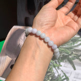 8.5mm A-Grade Natural Light Lavender Green Jadeite Beaded Bracelet No.190198A