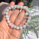 8.5mm A-Grade Natural Light Lavender Green Jadeite Beaded Bracelet No.190198A