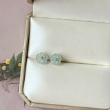 Icy A-Grade Natural Light Blue Jadeite Frangipani Flower Stud Earring No. 180915