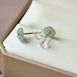 Icy A-Grade Natural Light Blue Jadeite Frangipani Flower Stud Earring No. 180915