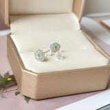 Icy A-Grade Natural Light Blue Jadeite Frangipani Flower Stud Earring No. 180915