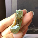 A-Grade Natural Bluish Green with Brown Jadeite Dragon Ruyi Pendant No.172124