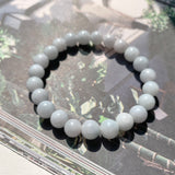 8.5mm A-Grade Natural Light Lavender Green Jadeite Beaded Bracelet No.190165