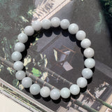 8.5mm A-Grade Natural Light Lavender Green Jadeite Beaded Bracelet No.190165