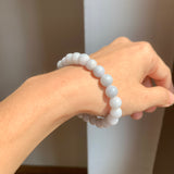 8.5mm A-Grade Natural Light Lavender Green Jadeite Beaded Bracelet No.190165