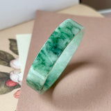 50mm A-Grade Natural Floral Imperial Green Jadeite Modern Round Bangle No.152163