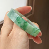 50mm A-Grade Natural Floral Imperial Green Jadeite Modern Round Bangle No.152163