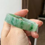 50mm A-Grade Natural Floral Imperial Green Jadeite Modern Round Bangle No.152165