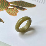 17.6mm A-Grade Natural Brownish Green Jadeite Abacus Ring Band No.161799