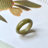 17.6mm A-Grade Natural Brownish Green Jadeite Abacus Ring Band No.161799