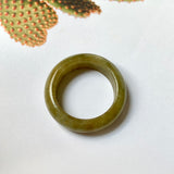 17.6mm A-Grade Natural Brownish Green Jadeite Abacus Ring Band No.161799