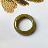 17.6mm A-Grade Natural Brownish Green Jadeite Abacus Ring Band No.161799