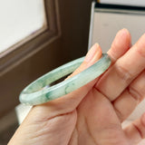 53.6mm A-Grade Natural Floral Jadeite Traditional Round Bangle No. 152168
