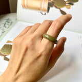 17.6mm A-Grade Natural Brownish Green Jadeite Abacus Ring Band No.161799