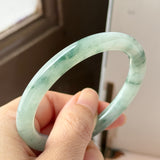 53.6mm A-Grade Natural Floral Jadeite Traditional Round Bangle No. 152168