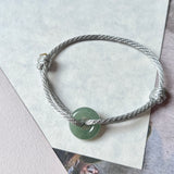 SOLD OUT: A-Grade Natural Bluish Green Jadeite Bagel on Infinity Silk Cord Bracelet No.190410