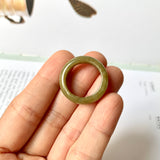 17.6mm A-Grade Natural Brownish Green Jadeite Abacus Ring Band No.161799