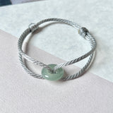 A-Grade Natural Bluish Green Jadeite Bagel on Infinity Silk Cord Bracelet No.190412