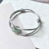 A-Grade Natural Bluish Green Jadeite Bagel on Infinity Silk Cord Bracelet No.190412