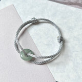 A-Grade Natural Bluish Green Jadeite Bagel on Infinity Silk Cord Bracelet No.190412