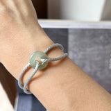 A-Grade Natural Bluish Green Jadeite Bagel on Infinity Silk Cord Bracelet No.190412