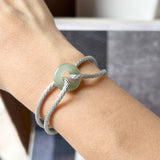 A-Grade Natural Bluish Green Jadeite Bagel on Infinity Silk Cord Bracelet No.190412