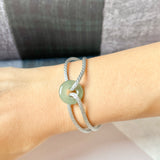 A-Grade Natural Bluish Green Jadeite Bagel on Infinity Silk Cord Bracelet No.190412