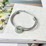 A-Grade Natural Bluish Green Jadeite Bagel on Infinity Silk Cord Bracelet No.190415