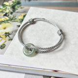 A-Grade Natural Bluish Green Jadeite Bagel on Infinity Silk Cord Bracelet No.190415