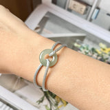 A-Grade Natural Bluish Green Jadeite Bagel on Infinity Silk Cord Bracelet No.190415