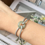 A-Grade Natural Bluish Green Jadeite Bagel on Infinity Silk Cord Bracelet No.190415