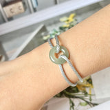 A-Grade Natural Bluish Green Jadeite Bagel on Infinity Silk Cord Bracelet No.190414