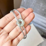 A-Grade Natural Bluish Green Jadeite Bagel on Infinity Silk Cord Bracelet No.190419