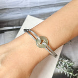 A-Grade Natural Bluish Green Jadeite Bagel on Infinity Silk Cord Bracelet No.190419