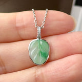 A-Grade Natural Moss On Snow Jadeite Leaf Pendant No. 172842