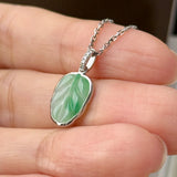 A-Grade Natural Moss On Snow Jadeite Leaf Pendant No. 172842