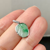 A-Grade Natural Moss On Snow Jadeite Leaf Pendant No. 172842