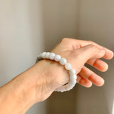 8mm A-Grade Natural Light Green Lavender Jadeite Beaded Bracelet No.190430