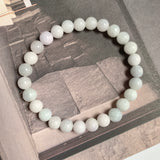 8mm A-Grade Natural Light Lavender Green Jadeite Beaded Bracelet No.190431