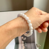 8mm A-Grade Natural Light Lavender Green Jadeite Beaded Bracelet No.190431