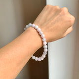 8mm A-Grade Natural Light Lavender Green Jadeite Beaded Bracelet No.190431