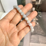 8mm A-Grade Natural Light Lavender Green Jadeite Beaded Bracelet No.190431