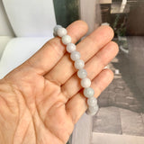 8mm A-Grade Natural Light Lavender Green Jadeite Beaded Bracelet No.190431