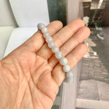 8mm A-Grade Natural Light Lavender Green Jadeite Beaded Bracelet No.190431